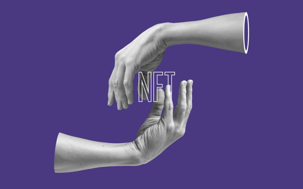 Digital art representing NFTs with a legal trademark symbol